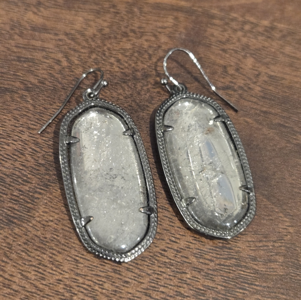 Kendra Scott Elle Drop Earrings Mirror Rock And Crystal Gunmetal - Picture 2 of 2